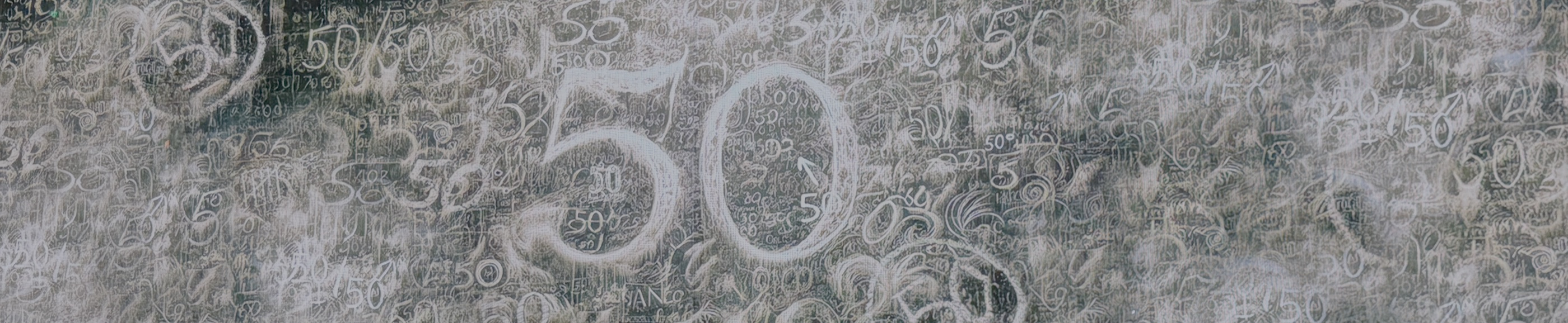 Panoramic Rush 50 concert projection covered in hand-drawn 50 marks